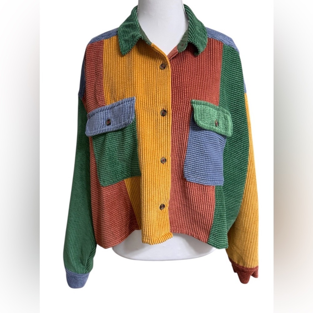 BDG Y2K COLORBLOCK CORDUROY JACKET SIZE M CROPPED PATCHWORK STREETWEAR RETRO - Picture 2 of 12